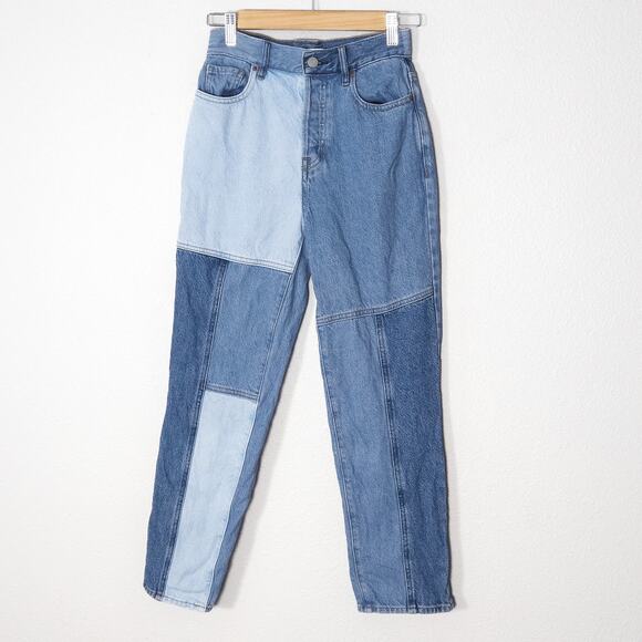 PacSun Womens Patchwork High Rise Straight Jeans Two Tone Y2K Streetwear 24 - Picture 1 of 10